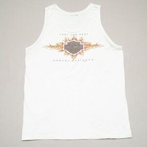 Vintage 2000s Harley Davidson Tank Top Mesa Arizona Chesters Tribal Flame White